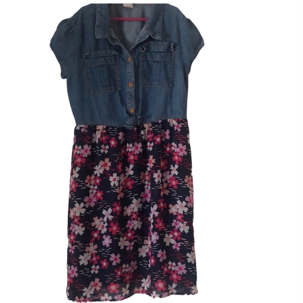 Girls wonder nation chambray spring floral demin dress